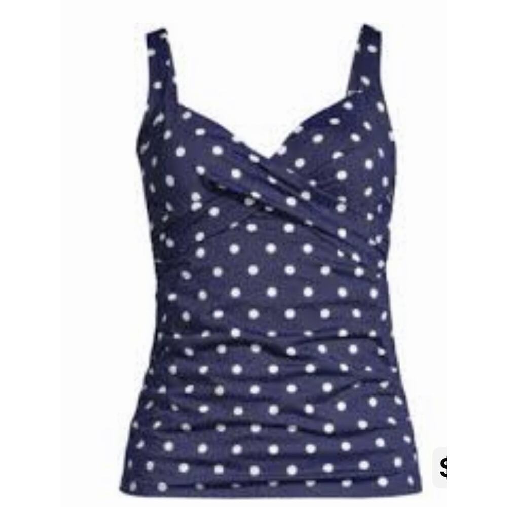 Lands' End Navy Blue Polka Dot Tankini Top